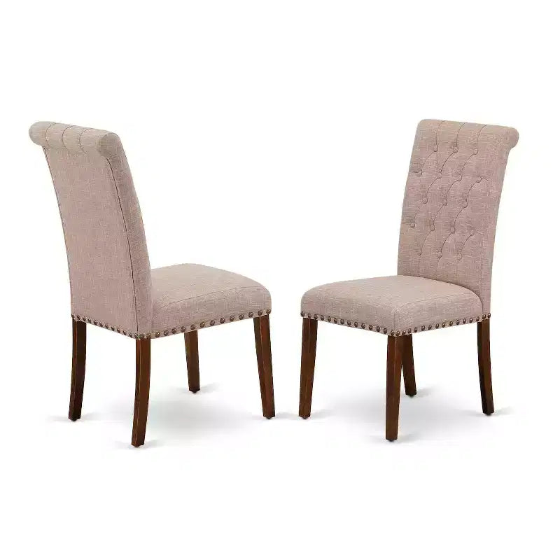 HomeStock Rectangle Dinette Set Linen Chairs Mahogany Finish