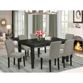 HomeStock 7 Piece Rectangle Dining Set Black Shitake Linen Fabric
