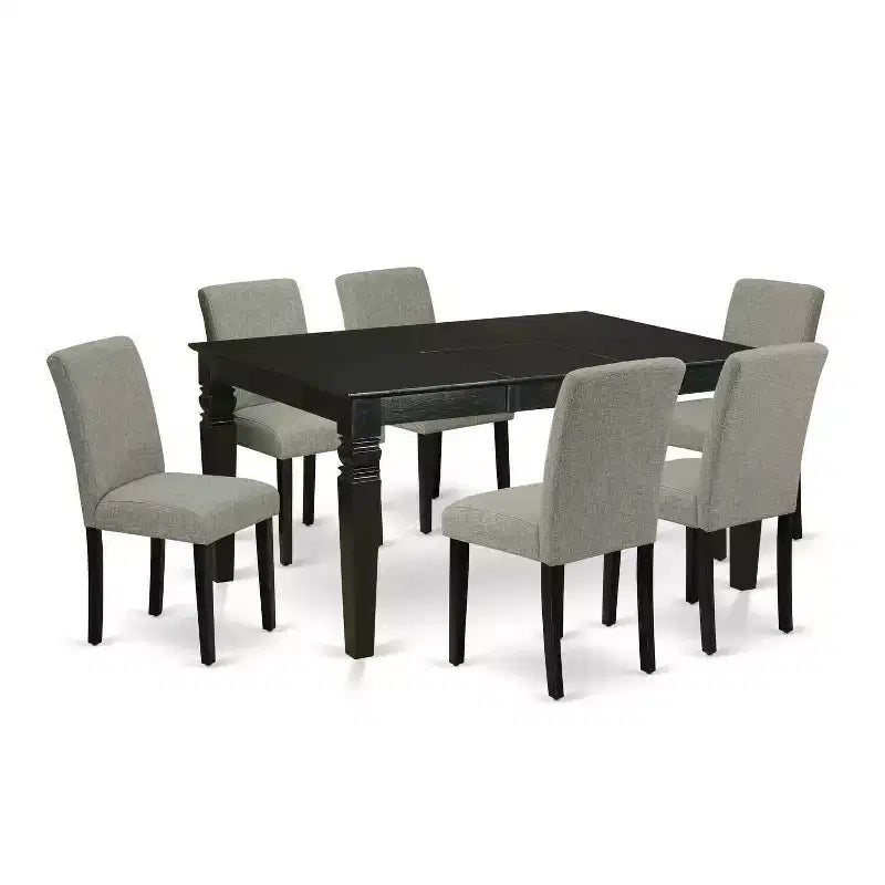 HomeStock 7 Piece Rectangle Dining Set Black Shitake Linen Fabric