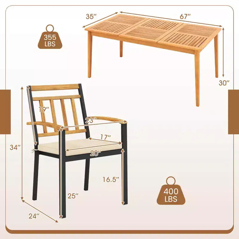 Costway 7 PCS Patio Acacia Wood Dining Set with Soft Seat Cushions Umbrella Hole Outdoor