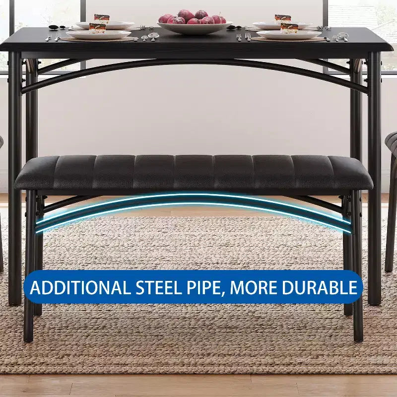 Dining Table Set for 4, Kitchen Table with Chairs, Rectangular Wood Dining Room Table with Upholstered Bench for Small Space, Dinner, Apartment