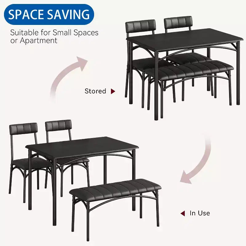 Dining Table Set for 4, Kitchen Table with Chairs, Rectangular Wood Dining Room Table with Upholstered Bench for Small Space, Dinner, Apartment
