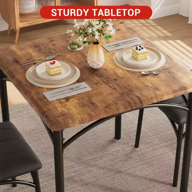 Dining Table Set for 2, Kitchen Table with Upholstered Chairs, Square Wood Dining Room Table Set for Small Space, Dinner, Apartment