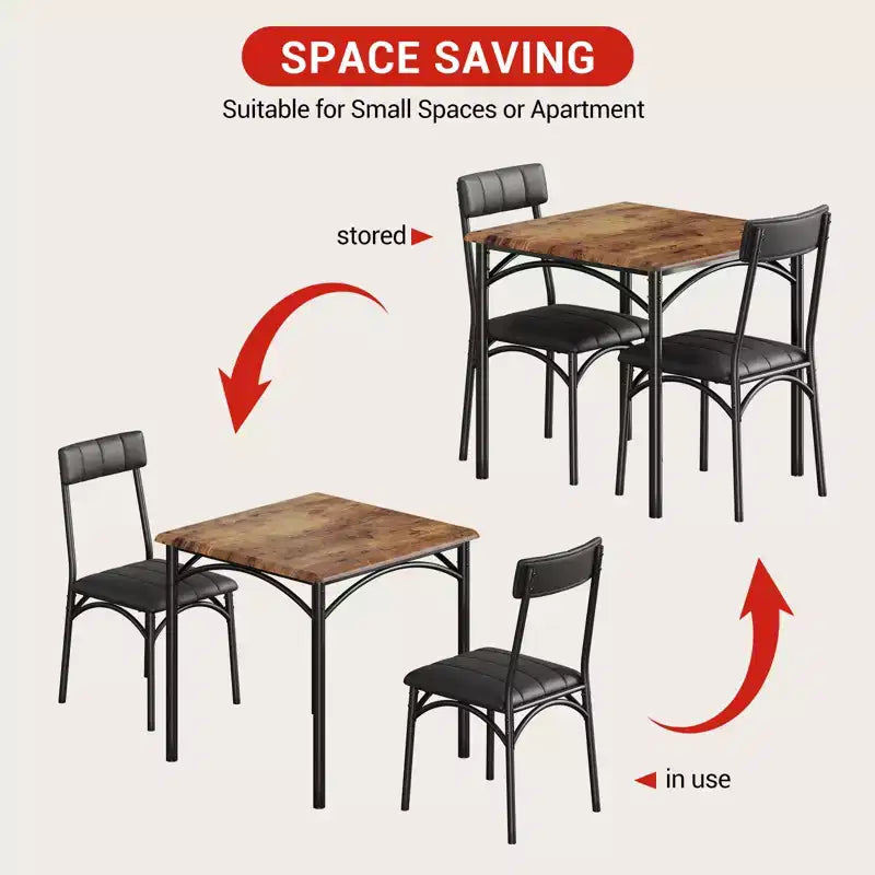 Dining Table Set for 2, Kitchen Table with Upholstered Chairs, Square Wood Dining Room Table Set for Small Space, Dinner, Apartment