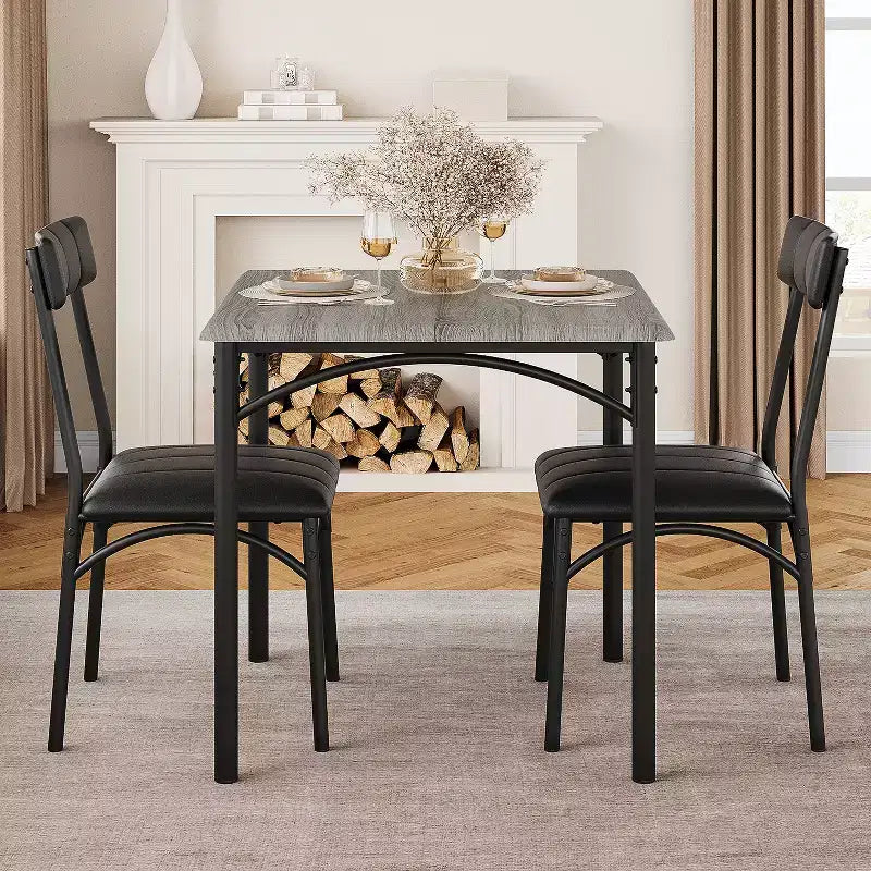Dining Table Set for 2, Kitchen Table with Upholstered Chairs, Square Wood Dining Room Table Set for Small Space, Dinner, Apartment