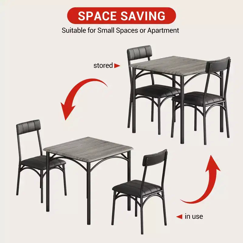 Dining Table Set for 2, Kitchen Table with Upholstered Chairs, Square Wood Dining Room Table Set for Small Space, Dinner, Apartment
