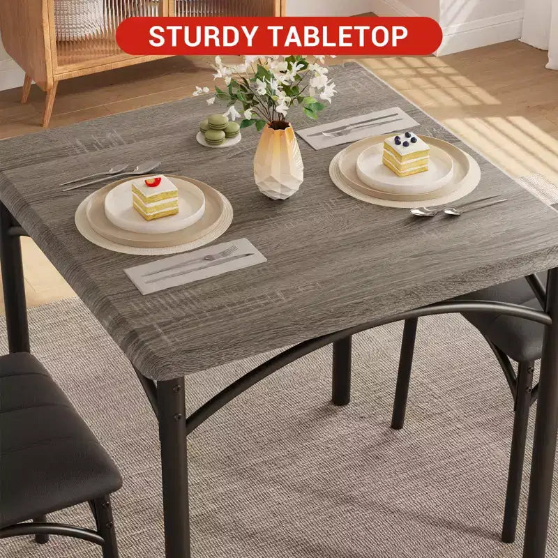 Dining Table Set for 2, Kitchen Table with Upholstered Chairs, Square Wood Dining Room Table Set for Small Space, Dinner, Apartment