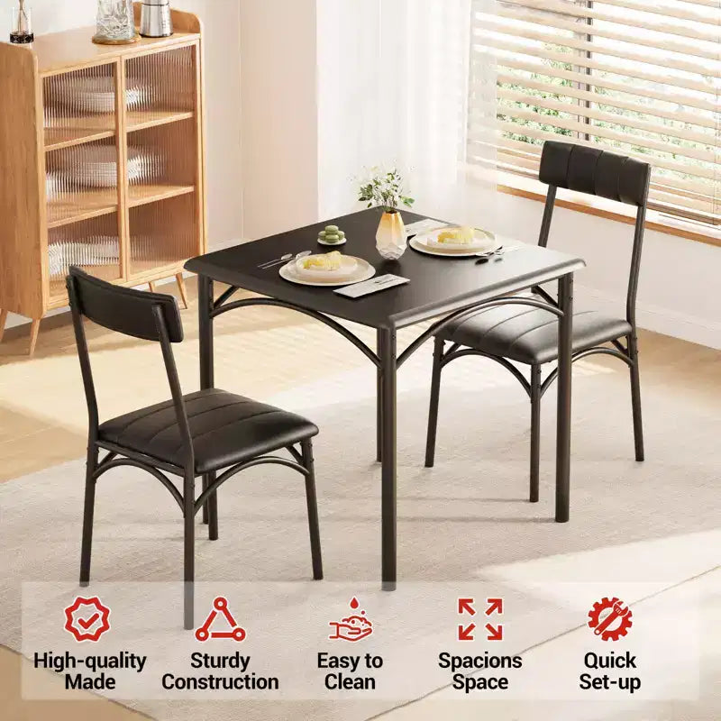 Dining Table Set for 2, Kitchen Table with Upholstered Chairs, Square Wood Dining Room Table Set for Small Space, Dinner, Apartment