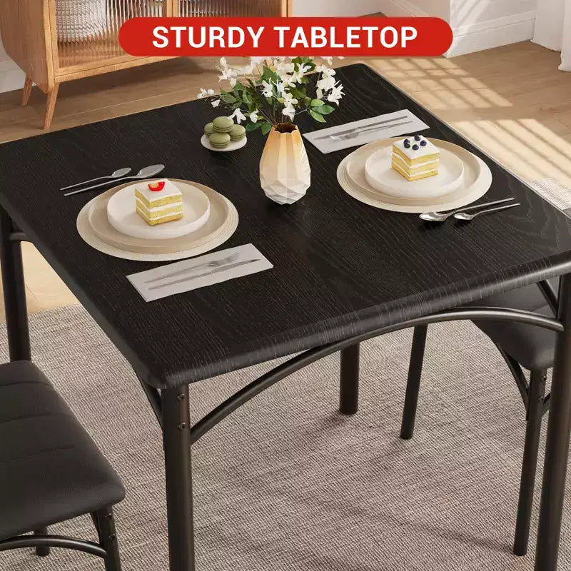 Dining Table Set for 2, Kitchen Table with Upholstered Chairs, Square Wood Dining Room Table Set for Small Space, Dinner, Apartment