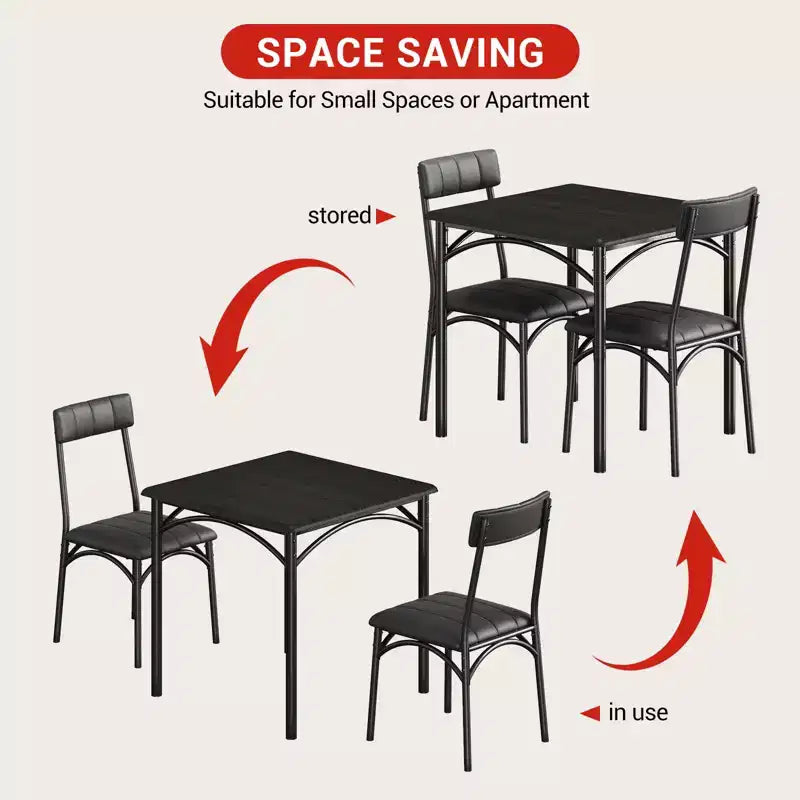 Dining Table Set for 2, Kitchen Table with Upholstered Chairs, Square Wood Dining Room Table Set for Small Space, Dinner, Apartment