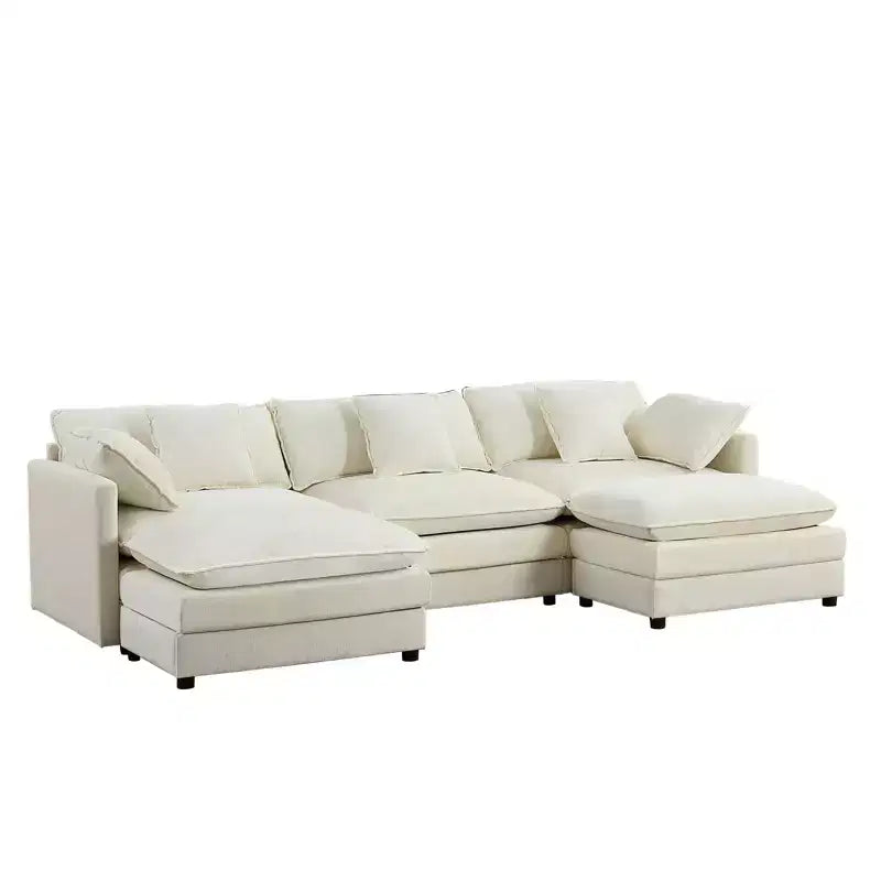 Mjkone 113'' U-Shaped Modular Sectional Sofa, 5-Seat Cloud Couch with 2 Ottomans, Modern Chenille Sofa Sleeper Deep Seat Couches