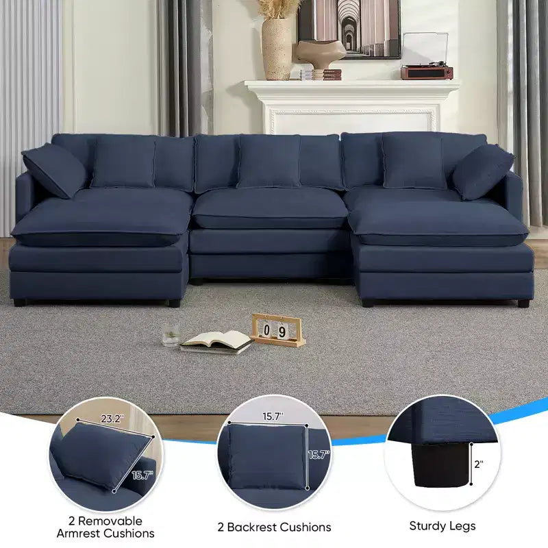 Mjkone 113'' U-Shaped Modular Sectional Sofa, 5-Seat Cloud Couch with 2 Ottomans, Modern Chenille Sofa Sleeper Deep Seat Couches