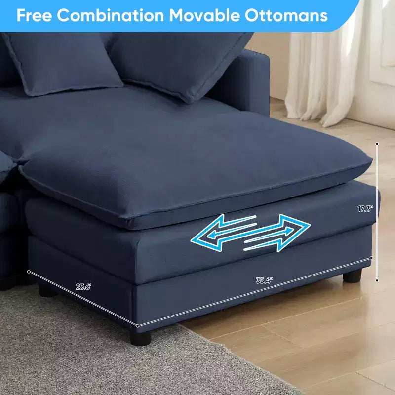 Mjkone 113'' U-Shaped Modular Sectional Sofa, 5-Seat Cloud Couch with 2 Ottomans, Modern Chenille Sofa Sleeper Deep Seat Couches