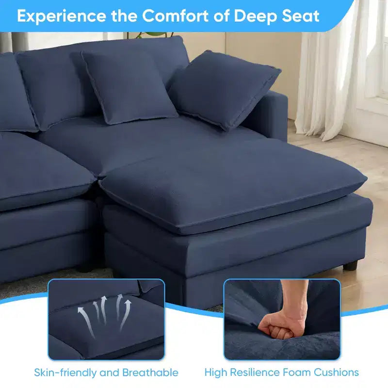 Mjkone 113'' U-Shaped Modular Sectional Sofa, 5-Seat Cloud Couch with 2 Ottomans, Modern Chenille Sofa Sleeper Deep Seat Couches