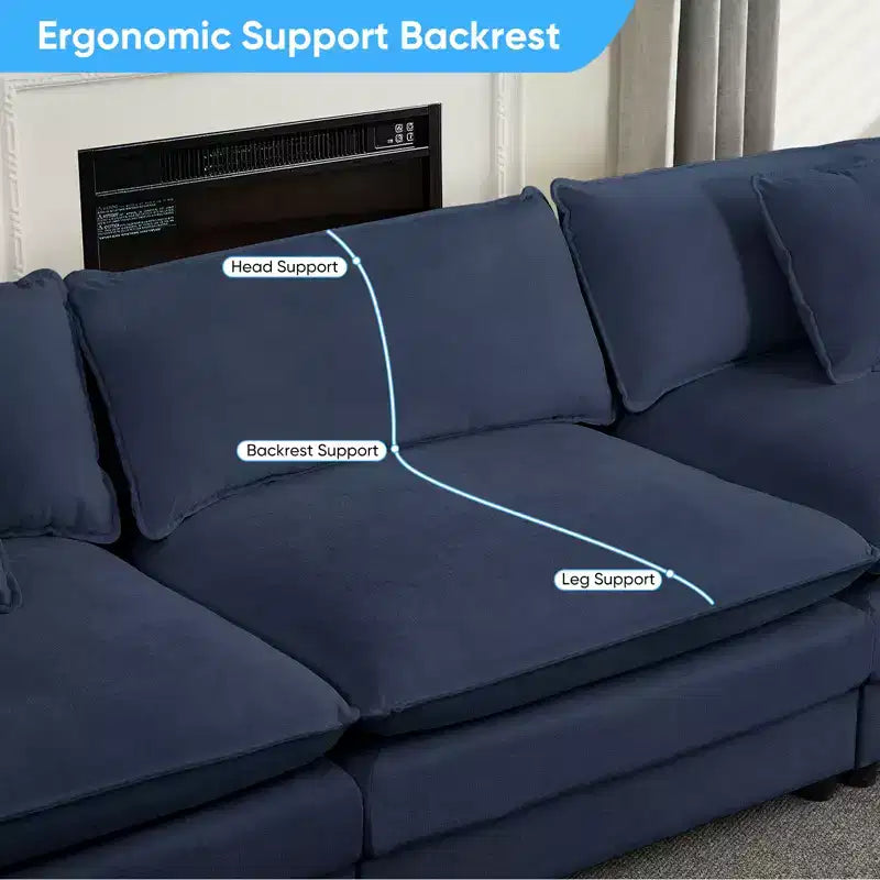 Mjkone 113'' U-Shaped Modular Sectional Sofa, 5-Seat Cloud Couch with 2 Ottomans, Modern Chenille Sofa Sleeper Deep Seat Couches