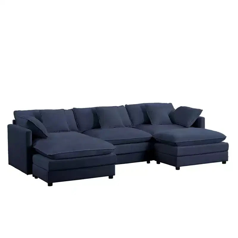 Mjkone 113'' U-Shaped Modular Sectional Sofa, 5-Seat Cloud Couch with 2 Ottomans, Modern Chenille Sofa Sleeper Deep Seat Couches