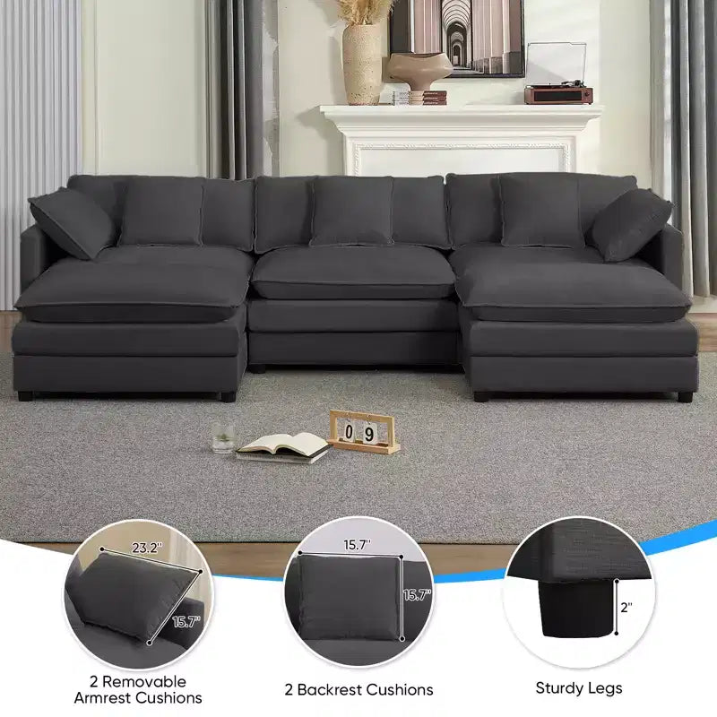 Mjkone 113'' U-Shaped Modular Sectional Sofa, 5-Seat Cloud Couch with 2 Ottomans, Modern Chenille Sofa Sleeper Deep Seat Couches
