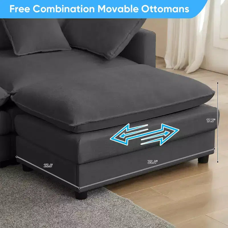 Mjkone 113'' U-Shaped Modular Sectional Sofa, 5-Seat Cloud Couch with 2 Ottomans, Modern Chenille Sofa Sleeper Deep Seat Couches