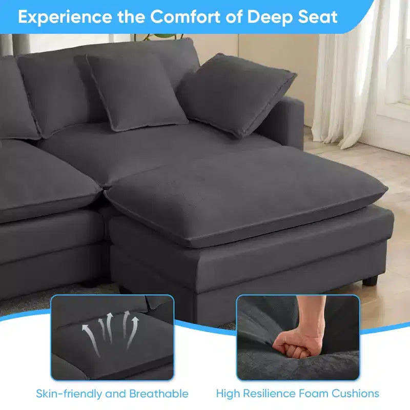 Mjkone 113'' U-Shaped Modular Sectional Sofa, 5-Seat Cloud Couch with 2 Ottomans, Modern Chenille Sofa Sleeper Deep Seat Couches