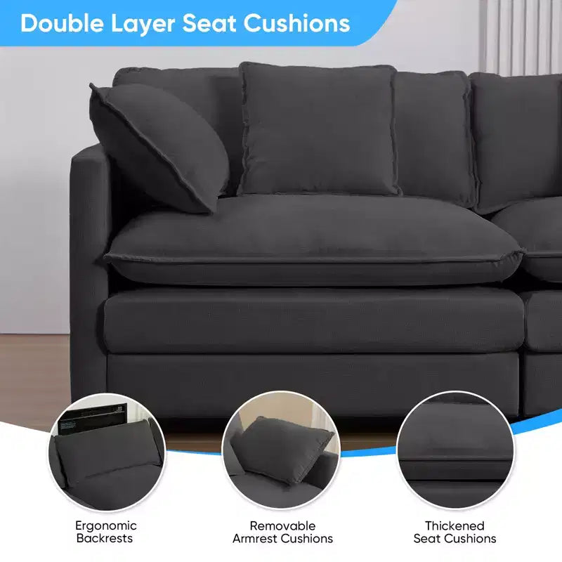 Mjkone 113'' U-Shaped Modular Sectional Sofa, 5-Seat Cloud Couch with 2 Ottomans, Modern Chenille Sofa Sleeper Deep Seat Couches