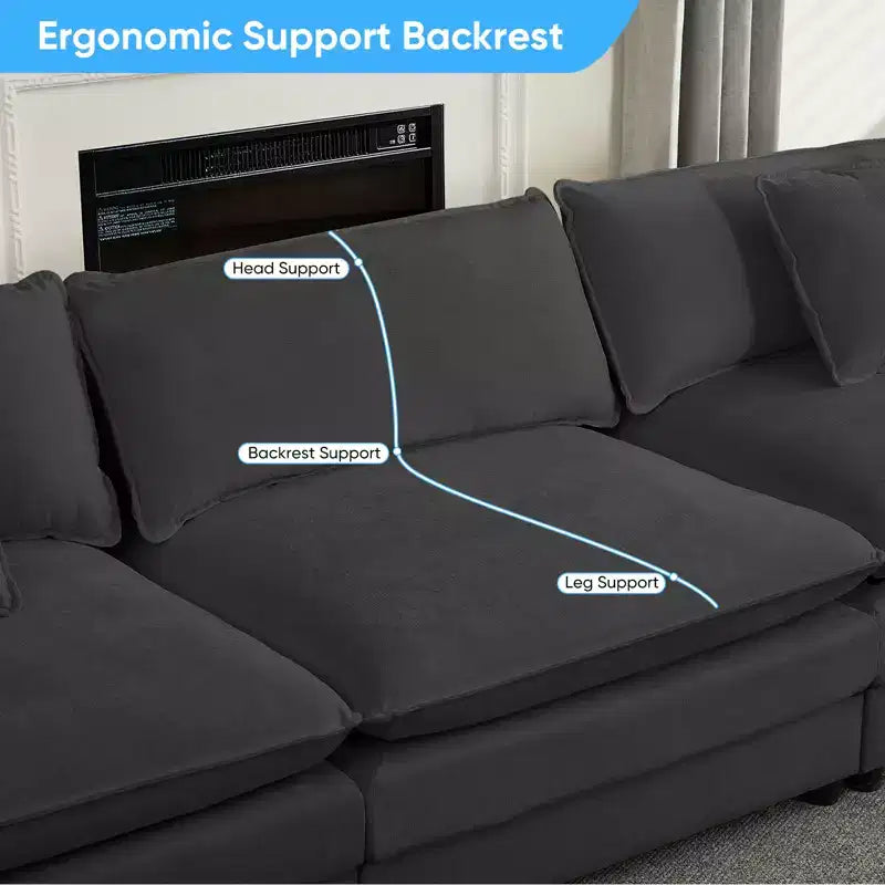 Mjkone 113'' U-Shaped Modular Sectional Sofa, 5-Seat Cloud Couch with 2 Ottomans, Modern Chenille Sofa Sleeper Deep Seat Couches