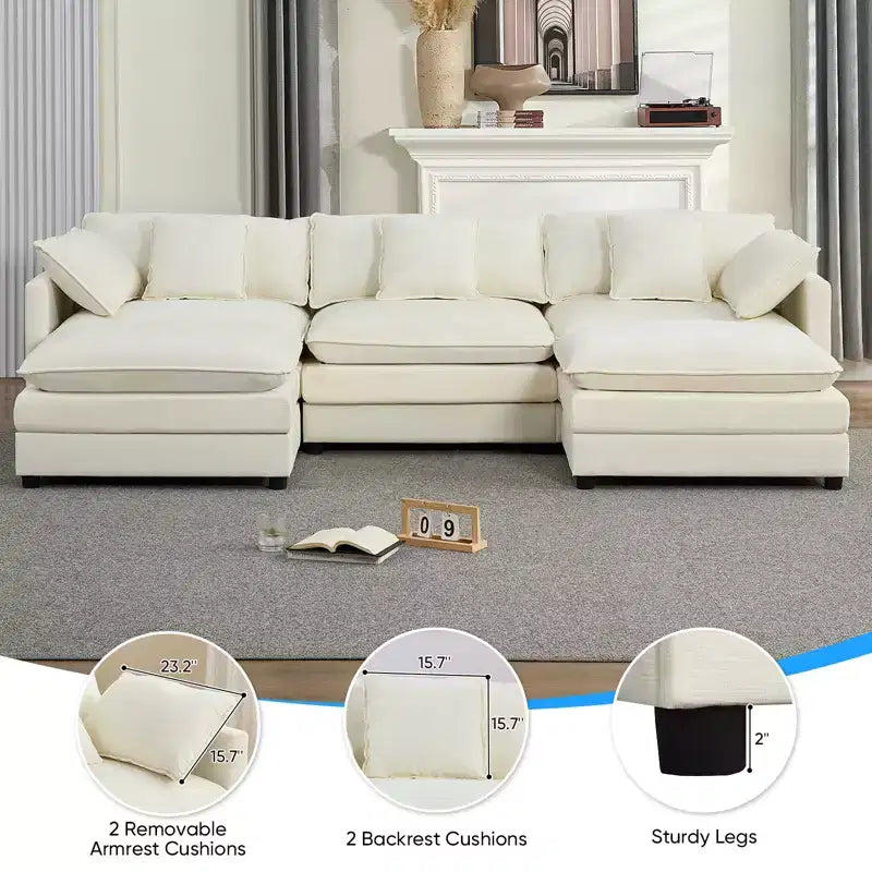 Mjkone 113'' U-Shaped Modular Sectional Sofa, 5-Seat Cloud Couch with 2 Ottomans, Modern Chenille Sofa Sleeper Deep Seat Couches
