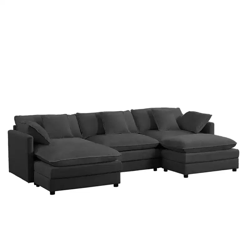 Mjkone 113'' U-Shaped Modular Sectional Sofa, 5-Seat Cloud Couch with 2 Ottomans, Modern Chenille Sofa Sleeper Deep Seat Couches
