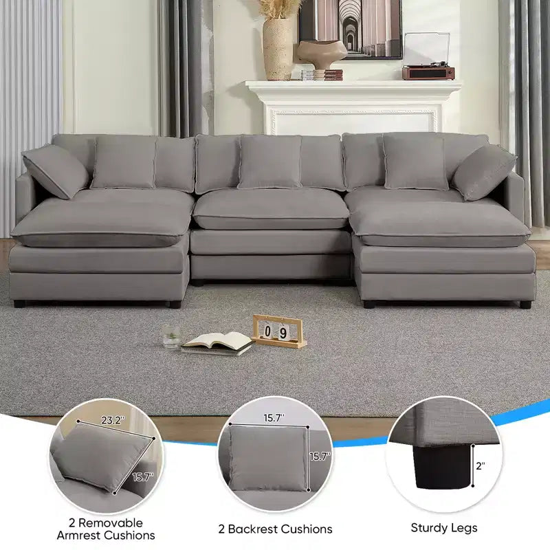 Mjkone 113'' U-Shaped Modular Sectional Sofa, 5-Seat Cloud Couch with 2 Ottomans, Modern Chenille Sofa Sleeper Deep Seat Couches