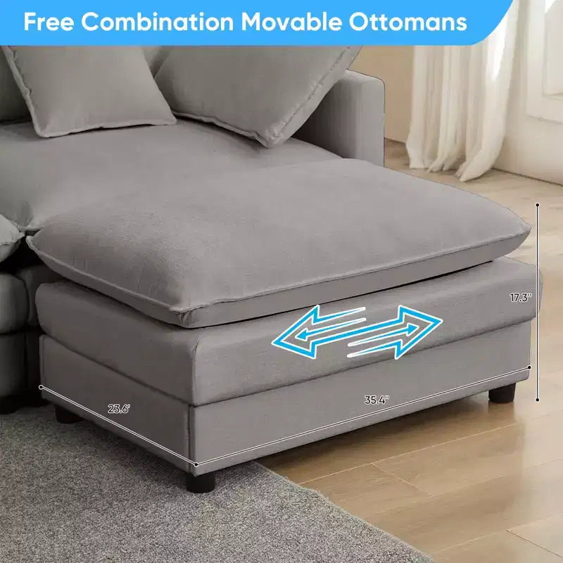 Mjkone 113'' U-Shaped Modular Sectional Sofa, 5-Seat Cloud Couch with 2 Ottomans, Modern Chenille Sofa Sleeper Deep Seat Couches