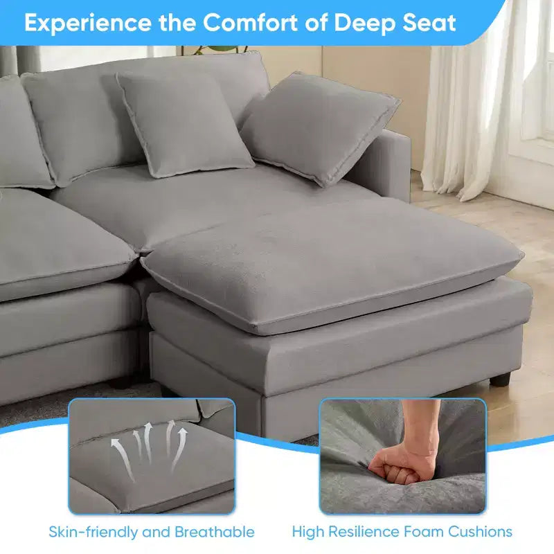 Mjkone 113'' U-Shaped Modular Sectional Sofa, 5-Seat Cloud Couch with 2 Ottomans, Modern Chenille Sofa Sleeper Deep Seat Couches