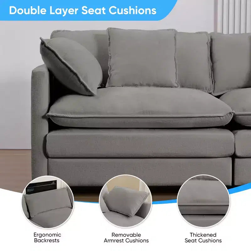 Mjkone 113'' U-Shaped Modular Sectional Sofa, 5-Seat Cloud Couch with 2 Ottomans, Modern Chenille Sofa Sleeper Deep Seat Couches