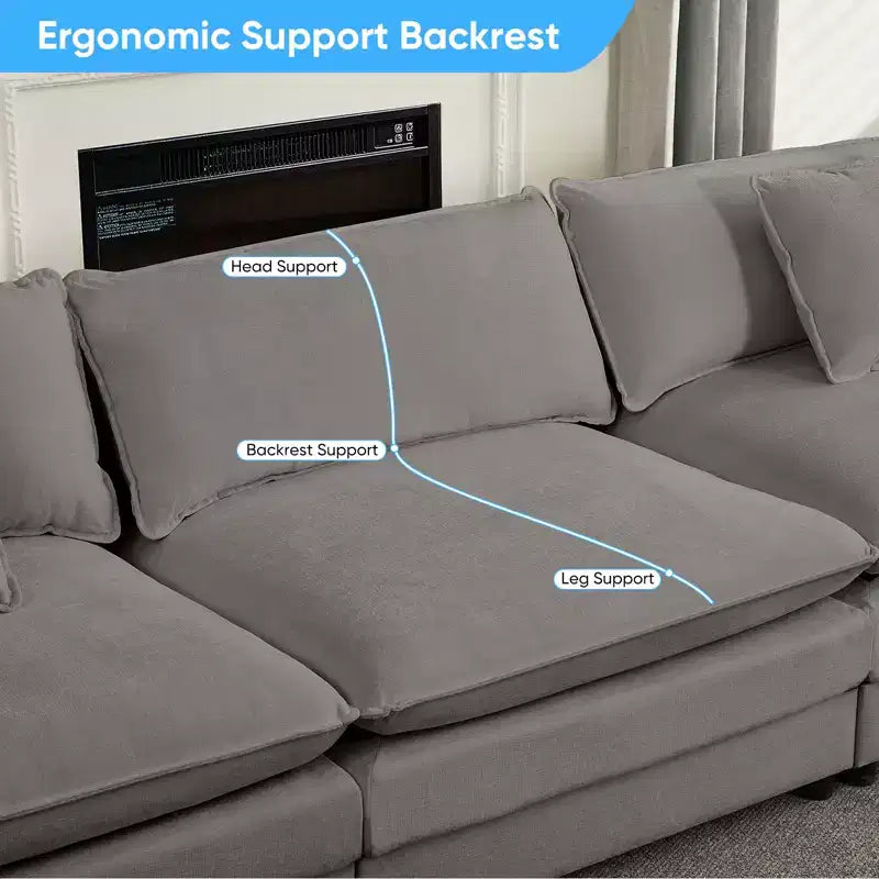 Mjkone 113'' U-Shaped Modular Sectional Sofa, 5-Seat Cloud Couch with 2 Ottomans, Modern Chenille Sofa Sleeper Deep Seat Couches