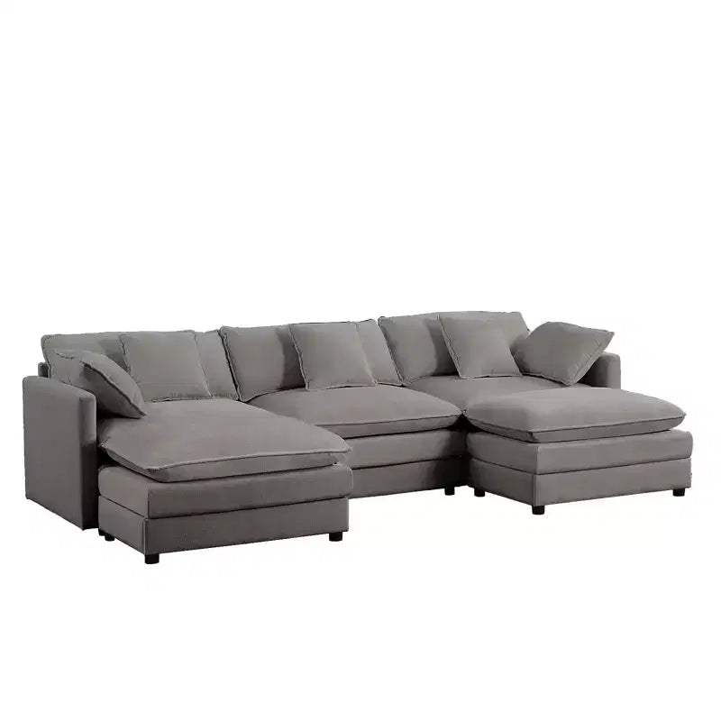 Mjkone 113'' U-Shaped Modular Sectional Sofa, 5-Seat Cloud Couch with 2 Ottomans, Modern Chenille Sofa Sleeper Deep Seat Couches