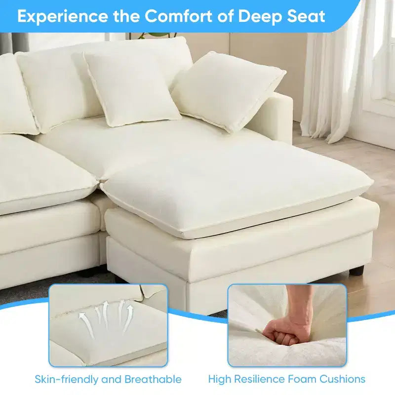 Mjkone 113'' U-Shaped Modular Sectional Sofa, 5-Seat Cloud Couch with 2 Ottomans, Modern Chenille Sofa Sleeper Deep Seat Couches