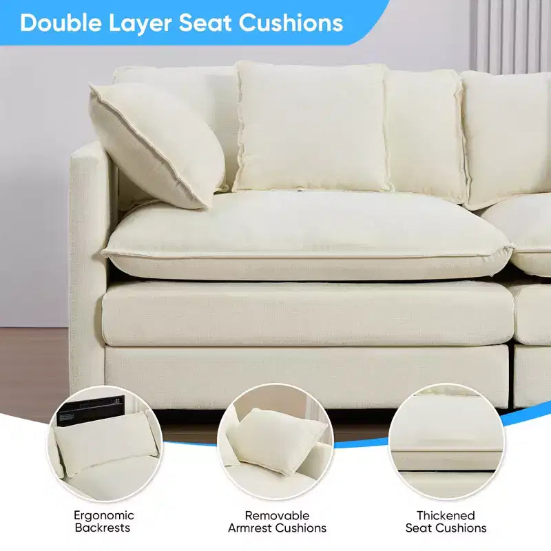 Mjkone 113'' U-Shaped Modular Sectional Sofa, 5-Seat Cloud Couch with 2 Ottomans, Modern Chenille Sofa Sleeper Deep Seat Couches
