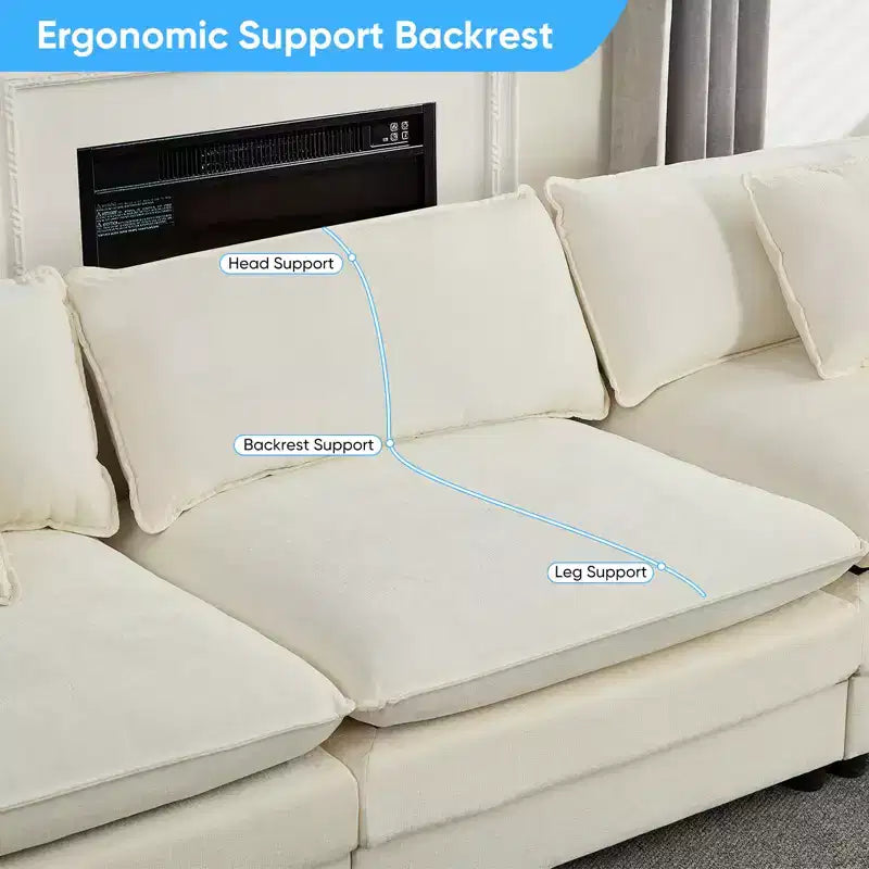 Mjkone 113'' U-Shaped Modular Sectional Sofa, 5-Seat Cloud Couch with 2 Ottomans, Modern Chenille Sofa Sleeper Deep Seat Couches