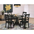 HomeStock Belmont 5Pc Round 42 Dining Room Table And 4 Wood Seat Kitchen Chairs, Black