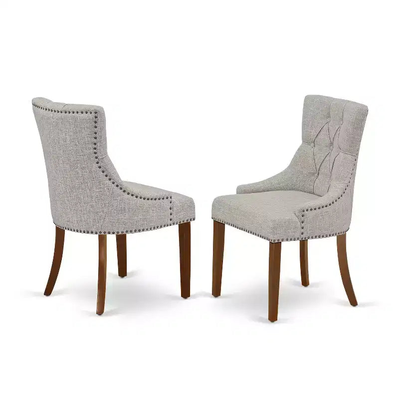 HomeStock Belmont Dining Set 3 Pcs - Two Dining Room Chairs and Wood Table - Mahogany Finish Wood - Doeskin Color Linen Fabric