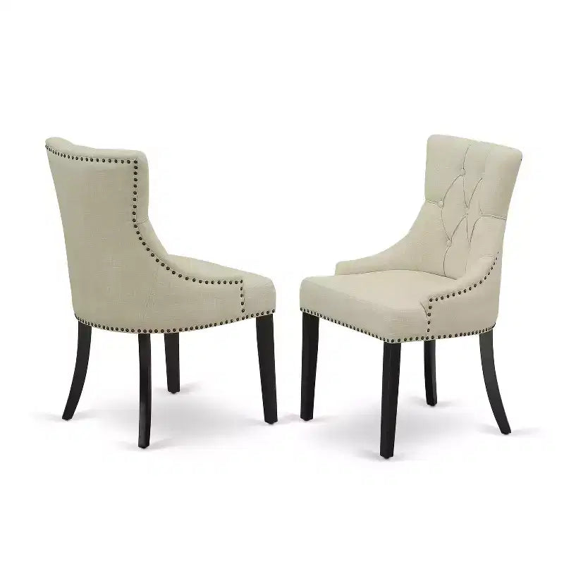 HomeStock Belmont 7Pc Dinette Set Includes a Rectangular Kitchen Table with Butterfly Leaf and Six Parson Chairs with Light Beige Fabric, Black Finish