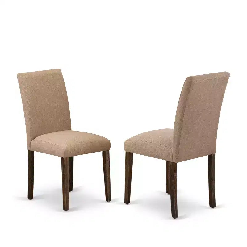 HomeStock Belmont 7Pc Dining Room Table Set , Rectangle Table and 6 Parson Chairs with Light Sable Color Linen Fabric, Distressed Jacobean Finish