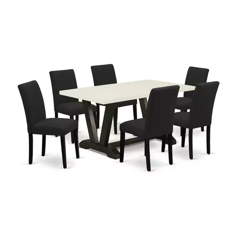 HomeStock Belmont 7-Piece Dining Set Includes 6 Kitchen Chairs with Upholstered Seat and High Back and a Rectangular Kitchen Table - Black Finish