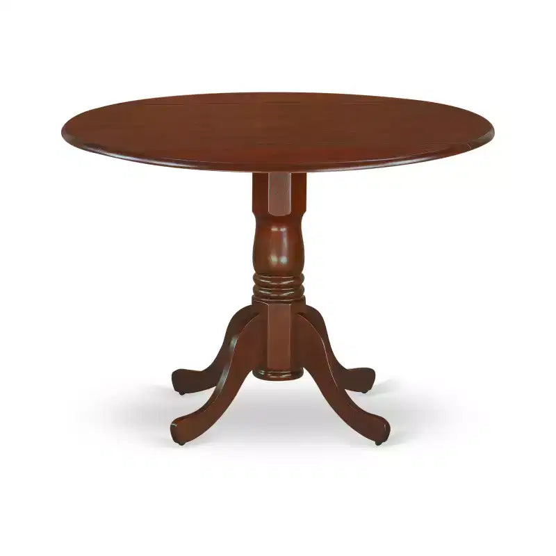 HomeStock Belmont 5Pc Dining Set Includes a Round Dinette Table with Drop Leaves and Four Double X Back Linen Seat Kitchen Chairs, Mahogany Finish