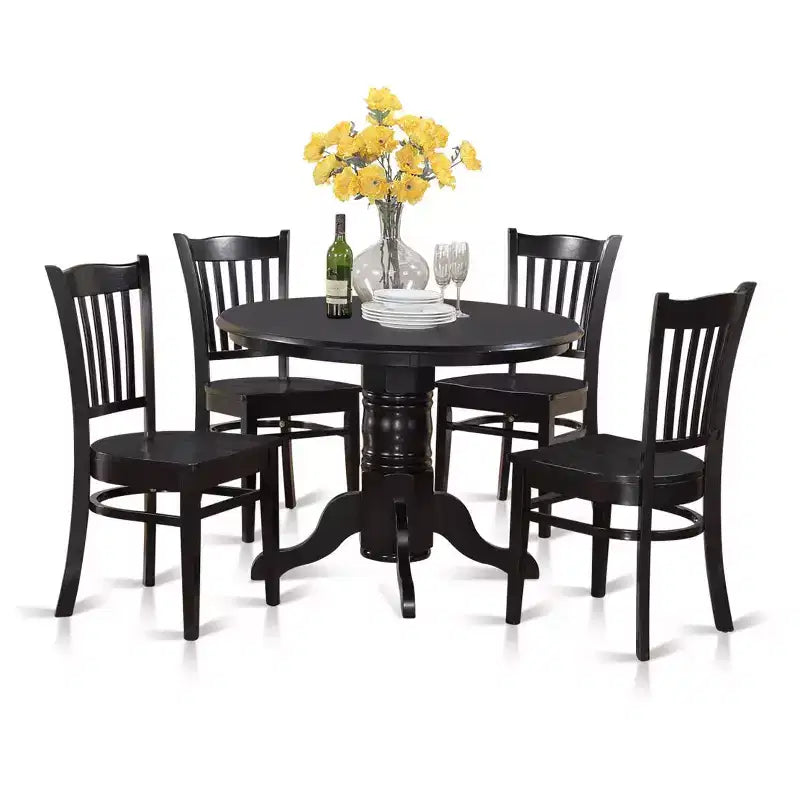 HomeStock Belmont 5 Piece Kitchen Table & Chairs Set Includes a Round Dining Room Table , Pedestal , 4 Solid Wood Seat Chairs, 42x42 Inch, Linen White