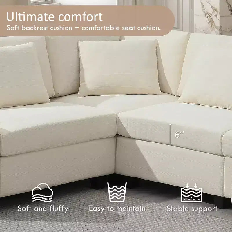 128*67 Inch 6-Seat U-Shaped Chenille Sectional Sofa with Ottoman, Storage, Cup Holders, USB Ports