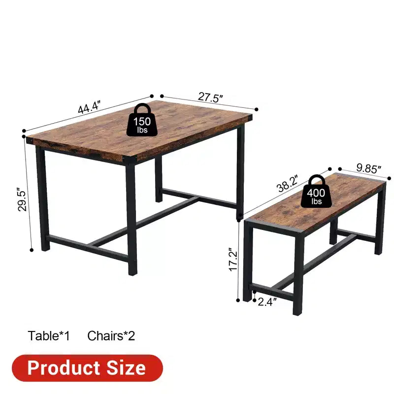 COZONY 3-Piece Dining Table Set for 4, Wood Kitchen Table with 2 Benches, Space-Saving Dinette Furniture for Small Spaces & Apartments