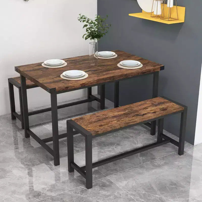 COZONY 3-Piece Dining Table Set for 4, Wood Kitchen Table with 2 Benches, Space-Saving Dinette Furniture for Small Spaces & Apartments