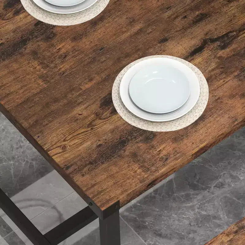 COZONY 3-Piece Dining Table Set for 4, Wood Kitchen Table with 2 Benches, Space-Saving Dinette Furniture for Small Spaces & Apartments