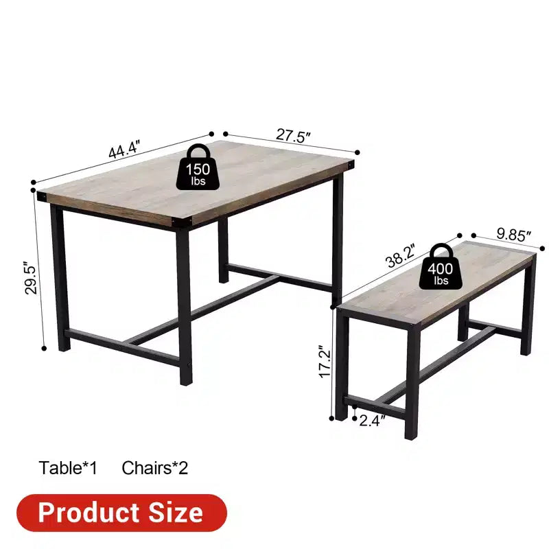 COZONY 3-Piece Dining Table Set for 4, Wood Kitchen Table with 2 Benches, Space-Saving Dinette Furniture for Small Spaces & Apartments