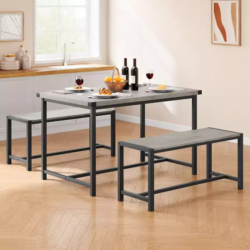 COZONY 3-Piece Dining Table Set for 4, Wood Kitchen Table with 2 Benches, Space-Saving Dinette Furniture for Small Spaces & Apartments
