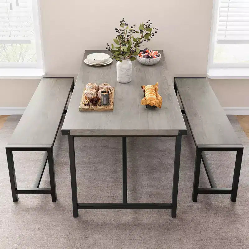 COZONY 3-Piece Dining Table Set for 4, Wood Kitchen Table with 2 Benches, Space-Saving Dinette Furniture for Small Spaces & Apartments